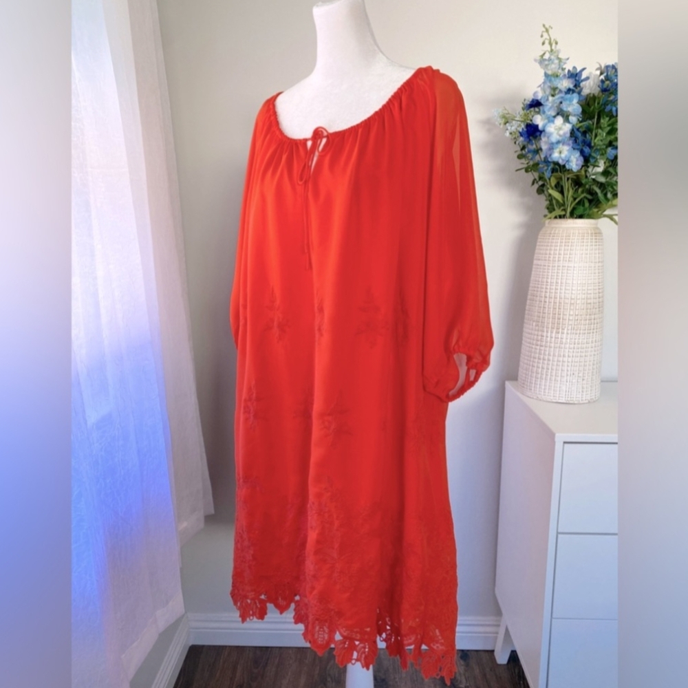Eva Mendes for New York & Company Orange Embroidered Dress